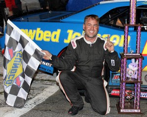 Preston Peltier scored his third career Easter Bunny 150 victory in PASS South Super Late Model action Saturday night at Hickory Motor Speedway.  Photo by Laura / LWpictures.com