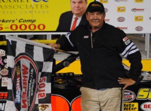 David Darnell, seen here from an earlier victory, topped the field to win Friday night's Mini Stock Mania at Anderson Motor Speedway.  Photo by Christy Kelley