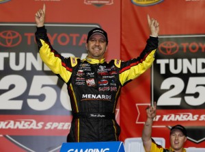 Matt Crafton used fuel mileage to snag the victory in Friday night's NASCAR Camping World Truck Series Toyota Tundra 250 at Kansas Speedway. Photo by Todd Warshaw/NASCAR via Getty Images