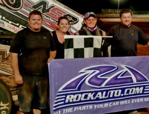 Nick Snyder and his team celebrate in victory lane after winning Friday's USCS Sprint Car Series event at Travelers Rest Speedway. Photo by Jacob Seelman