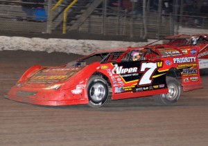 Rick Eckert, seen here from earlier action, scored the World of Outlaws Late Model Series victory Friday night at Ponderosa Speedway.  Photo by Troy Bregy