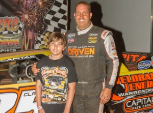 Shane Clanton powered his way around Clint "Cat Daddy" Smith to score the Super Late Model victory Saturday night at Senoia Raceway.  Photo by Francis Hauke/22fstops.com