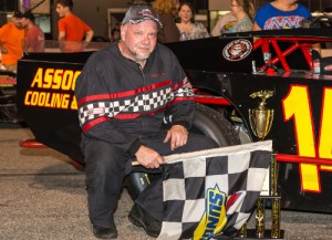 Billy Melvin made the trip to Montgomery Motor Speedway's victory lane with a win in Saturday night's Modifieds Of Mayhem feature.  Photo courtesy MMS Media