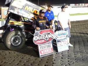 Danny Lasoski held off Donny Schatz to score the World of Outlaws Sprint Car Series victory Saturday night at I-80 Speedway.  Photo courtesy WoO Media