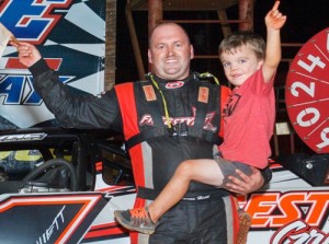 Jason Hiett topped the Super Late Model field for the victory in Saturday night's Bill Ingram Memorial at Dixie Speedway.  Photo by Kevin Prater/praterphoto.com