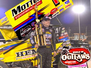 Joey Saldana topped the World of Outlaws Sprint Car Series field to score the win Wednesday night at Kokomo Speedway.  Photo courtesy Kokomo Speedway Media