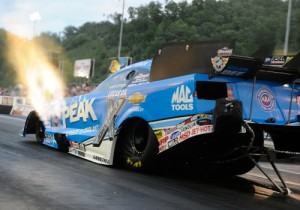 John Force powered his way to the top of the Funny Car speed charts in Saturday's qualifying for the Thunder Valley Nationals at Bristol Dragway.  Photo courtesy NHRA Media