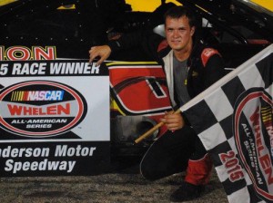 Justin Sorrow topped the field in the second Late Model Stock feature at Anderson Motor Speedway Friday night.  Photo by Christy Kelley