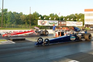 Mike Brown (near lane) defeated Donny Brown, Jr. (far lane) to score the Super Pro victory Saturday at the Atlanta Dragway.  Photo by Tim Glover