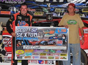 Ray Cook made the trip to victory lane after winning Saturday night's Scott Sexton Memorial for the Southern All Star Racing Series at Volunteer Speedway.  Photo courtesy SASRS Media