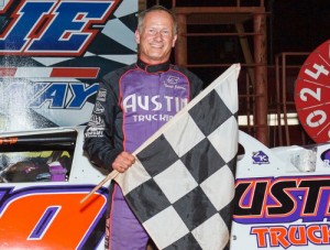 Ronnie Johnson made his first visit to Dixie Speedway's victory lane since 1994 with a win in Saturday night's Super Late Model feature.   Photo by Kevin Prater/praterphoto.com