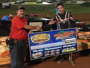 Austin Smith raced from the back of the field to score the Southern Nationals Bonus Series victory Thursday night at Tri-County Race Track.  Photo by Chris Tilley