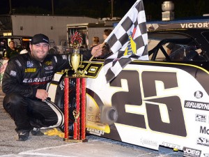 Defending Southern Super Series champion Bubba Pollard scored his first series victory of the season Friday night at Five Flags Speedway.  Photo courtesy SSS Media