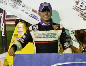 Derek Hagar celebrates in victory lane after winning Thursday night's USCS Sprint Car Series event at Crowley's Ridge Raceway.  Photo by Jacob Seelman/USCS Photo