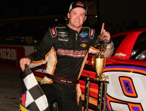 Derek Thorn scored the victory in the first Pro Late Model feature Friday night at 5 Flags Speedway.  Photo by Fastrax Photos/Tom Wilsey/Loxley, AL