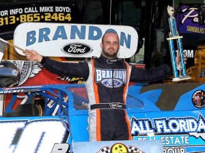 Kyle Bronson scored the victory in the first of two Late Model features on July 2 at East Bay Raceway Park.  Photo courtesy EBRP Media