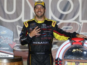 Matt Crafton celebrates in victory lane after winning Thursday's Camping World Truck Series race at Kentucky Speedway.  Photo by Todd Warshaw/NASCAR via Getty Images