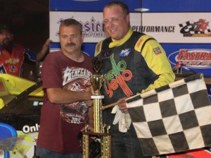 Matt Long made the trip to Tyler County Speedway's victory lane after winning Saturday night's FASTRAK Racing Series feature.  Photo courtesy Matt Long Racing