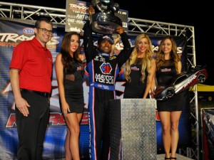 Antron Brown scored the win in Saturday's NHRA Mello Yello Drag Racing Series Traxxas Nitro Shootout as a part of qualifying for the U.S. Nationals at Lucas Oil Raceway.  Photo courtesy NHRA Media