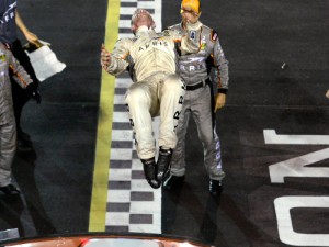 Carl Edwards celebrates with a backflip after winning Sunday night's NASCAR Sprint Cup Series Bojangles' Southern 500 at Darlington Raceway. Photo by Robert Laberge/NASCAR via Getty Images