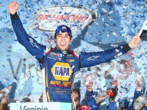 Chase Elliott celebrates in victory lane after winning Friday night's NASCAR Xfinity Series race at Richmond International Raceway.  Photo by Sarah Crabill/NASCAR via Getty Images