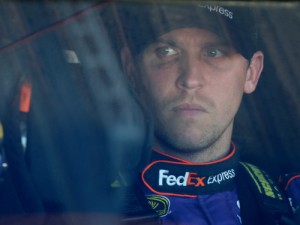 Denny Hamlin sits in his car during practice for Saturday night's NASCAR Sprint Cup Series race at Richmond International Raceway.  Photo by Matt Sullivan/Getty Images