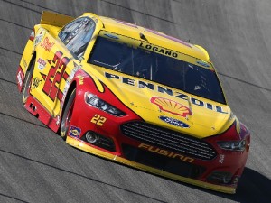 Joey Logano practices for Sunday's NASCAR Sprint Cup Series race at Chicagoland Speedway.  Photo by Matt Sullivan/Getty Images