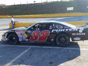 Trey Gibson takes part in Late Model Stock practice at Anderson Motor Speedway.  Gibson finished second in Friday night's feature, wrapping up the division title in the process.  Photo courtesy AMS Media