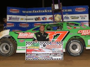 Walker Arthur scored a $15,000 payday with the FASTRAK Late Model Series win Saturday night at Virginia Motor Speedway. Photo courtesy FASTRAK Media