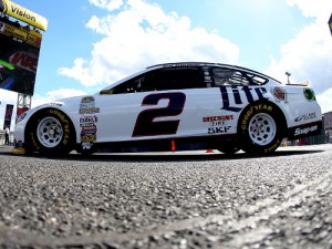 Brad Keselowski drives through the garage area during practice for Sunday's NASCAR Sprint Cup Series race at Talladega Superspeedway.  Photo by Sean Gardner/NASCAR via Getty Images