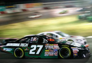 Gracin Raz made a last-lap pass on a green-white-checkered finish to claim the NASCAR K&N Pro Series West race at All American Speedway Saturday night.  Photo by Lachlan Cunningham/Getty Images for NASCAR