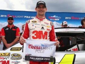 Jeff Gordon poses with the Coors Light Pole Award after qualifying for the pole position for Sunday's NASCAR Sprint Cup Series race at Talladega Superspeedway. Photo by Sarah Crabill/Getty Images