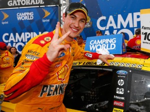 Joey Logano scored his third straight NASCAR Sprint Cup Series victory Sunday at Talladega Superspeedway, giving him a complete sweep of the Contender round of the Chase for the Sprint Cup.  Photo by Jonathan Ferrey/NASCAR via Getty Images