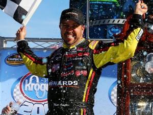 Matt Crafton celebrates in victory lane after winning Saturday's NASCAR Camping World Truck Series race at Martinsville Speedway.  Photo by Sarah Crabill/NASCAR via Getty Images