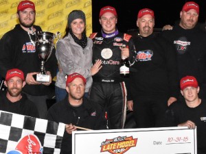 Christopher Bell celebrates after winning Saturday night's CARS Racing Tour Super Late Model feature at Hickory Motor Speedway. Photo courtesy CARS Media