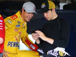 Teammates Joey Logano (left) and Brad Keselowski (right) will both be looking for a win in this weekend's NASCAR Sprint Cup Series race at Texas Motor Speedway to advance into the Championship round of the Chase for the Sprint Cup.   Photo by Rey Del Rio/Getty Images