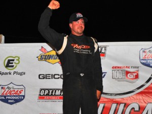 Jonathan Davenport, seen here from an earlier victory, scored the win in the Tarheel 50 for the Southern Nationals Series at Tri-County Race Track last week. Photo by MRM Racing