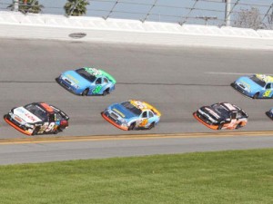 Cars run in the draft during Saturday's ARCA Racing Series test session at Daytona International Speedway.  Photo courtesy ARCA Media