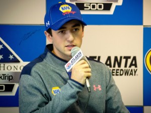 Chase Elliott speaks to the media Monday during an event at Atlanta Motor Speedway one day after winning the pole for Sunday's Daytona 500. Photo: Atlanta Motor Speedway