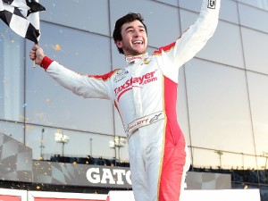 Chase Elliott celebrates in victory lane after winning Saturday's NASCAR Xfinity Series race at Daytona International Speedway.  Photo by Jared C. Tilton/Getty Images