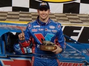 Josh Richards celebrates in victory lane after taking the World of Outlaws Craftsman Late Model Series victory as part of the DIRTcar Nationals Thursday night at Volusia Speedway Park.  Photo: DIRTcar Nationals Media