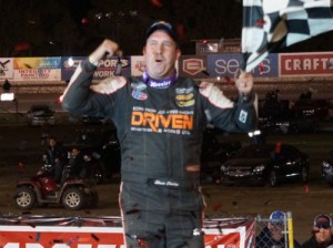 Shane Clanton celebrates in victory lane after scoring the World of Outlaws Craftsman Late Model Series DIRTcar Nationals finale at Volusia Speedway Park Saturday night.  Photo: DIRTcar Nationals Media