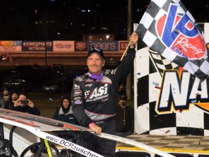 Tim Fuller took the victory in Thursday night's Super DIRTcar Series opener.  Photo: DIRTcar Nationals Media