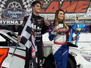 Zane Smith earned his first win of the week in the Pro Late Model feature Thursday night at New Smyrna Speedway. Photo courtesy Jason Christley