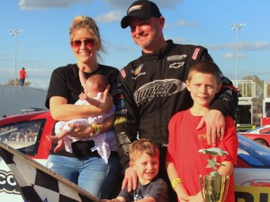 Augie Grill celebrates in victory lane after winning Sunday's season opening Pro Late Model race at Montgomery Motor Speedway. Photo: Montgomery Motor Speedway