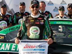 Austin Dillon won the pole in qualifying for Sunday's NASCAR Sprint Cup Series race at Auto Club Speedway in Fontana, California.  Photo by Brian Lawdermilk/NASCAR via Getty Images