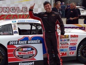 Chad Finchum celebrates in victory lane after winning Saturday's Model City 175 at Kingsport Speedway.  Photo: Walden Motorsports