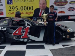 Chase Purdy collected two first place trophies with wins in both Late Model Stock features at Greenville-Pickens Speedway Saturday. Photo by Tom Baker