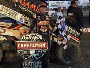 David Gravel, seen here from an earlier victory, took the World of Outlaws Craftsman Sprint Car Series victory Saturday night at Tri-State Speedway.  Photo: CJB Motorsports