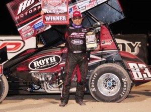 Joey Saldana scored the victory in Thursday night's World of Outlaws Craftsman Sprint Car Series race at the Dirt Track at Las Vegas Motor Speedway.  Photo: LVMS/Instant Images